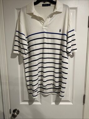 Polo by Ralph Lauren White Polo with Navy Stripes